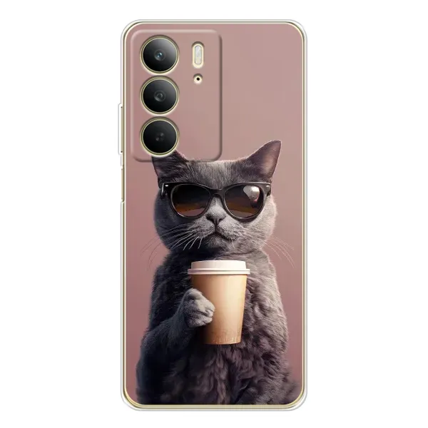 Чехол с принтом «Кот с кофе» для Realme C73 5G