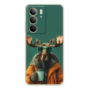 Чехол с принтом стильные животные для С73 5G (Лось с кофе)