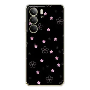 Чехол с розовым рисунком для Realme C73 5G (Розовые цветы на черном)