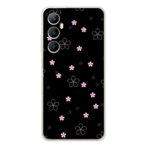 Чохол з розовим принтом для Realme C75 (Рожеві квіти на чорному)