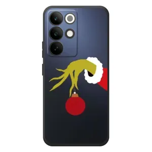 Зимние Чехлы для Реалми С85 Про - прозрачный фон (Гринч с игрушкой)