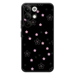 Чехол с розовым рисунком для RealMe C85 Pro (Розовые цветы на черном)