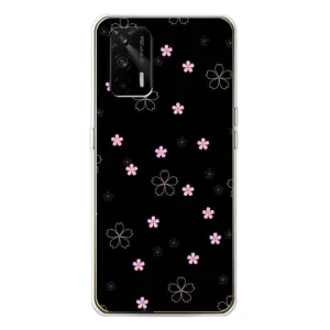 Чохол з розовим принтом для Realme GT 5G (Рожеві квіти на чорному)