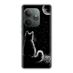 Чехол с принтом для Realme GT 6 (AlphaPrint) Модные коты (Котик и луна)