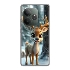 Яркий чехол для Realme GT 6 с Зимними Оленятами (Олененок в лесу)
