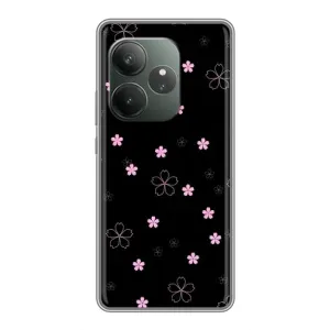 Чохол з розовим принтом для Realme GT 6 (Рожеві квіти на чорному)