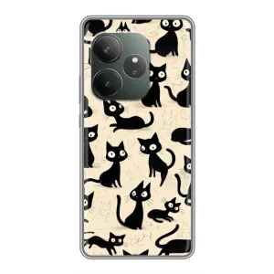 Чехол с рисунком кот на Realme GT 6T (Черные коты)