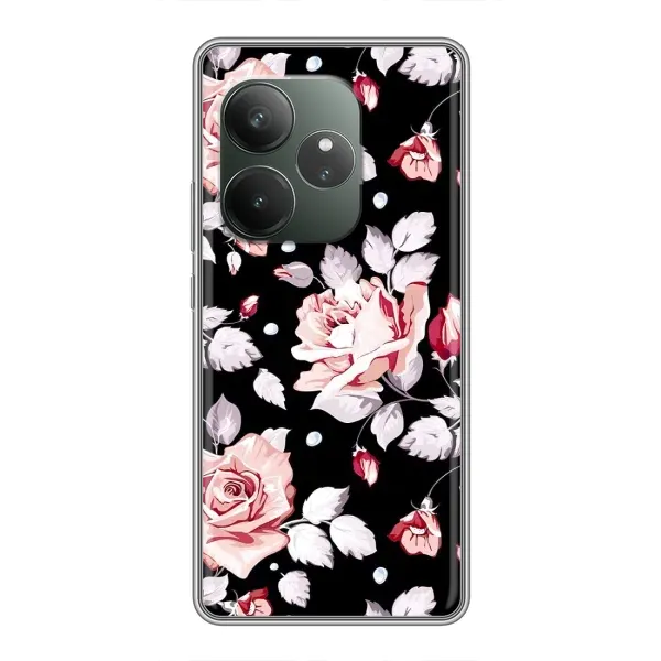 Чехол с принтом «Цветочки на черном» для Realme GT 6T Чехол с принтом «Цветочки на черном» для Realme GT 6T