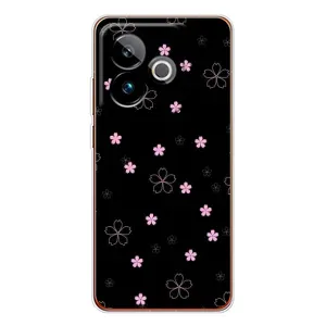 Чехол с розовым рисунком для Realme GT 7 (Розовые цветы на черном)