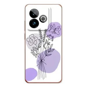 Силиконовый чехол с принтом в цветах на Realme GT 7T (Букет фиолетовая абстракция)