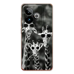 Силиконовый чехол с КАРТИНКАМИ лето для Realme GT 7T (AlphaPrint) (Жирафы в очках)