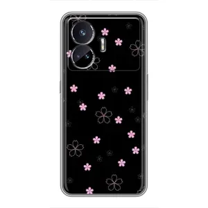 Чохол з розовим принтом для Realme GT Neo 5 (Рожеві квіти на чорному)