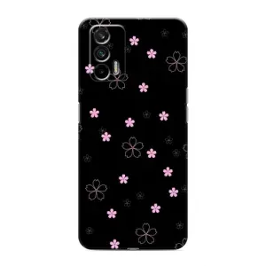 Чохол з розовим принтом для Realme GT (Рожеві квіти на чорному)