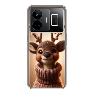 Яркий чехол для Realme GT3 с Зимними Оленятами (Олень в свитере)