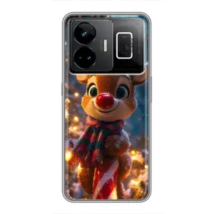 Яркий чехол для Realme GT3 с Зимними Оленятами (Олень с шарфом)
