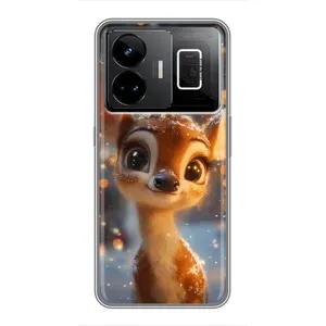 Яркий чехол для Realme GT3 с Зимними Оленятами (Олененок среди гирлянд)