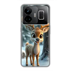 Яркий чехол для Realme GT3 с Зимними Оленятами (Олененок в лесу)