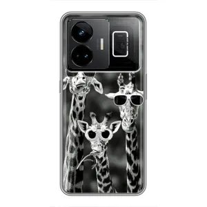 Силиконовый чехол с КАРТИНКАМИ лето для Realme GT3 (AlphaPrint) (Жирафы в очках)