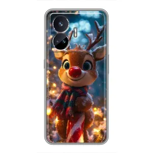 Яркий чехол для Realme GT5 с Зимними Оленятами (Олень с шарфом)