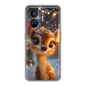 Яркий чехол для Realme GT5 с Зимними Оленятами (Олененок среди гирлянд)