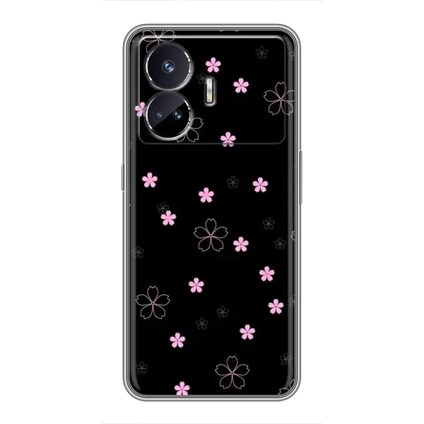 Чохол з принтом «Рожеві квіти на чорному» для Realme GT5