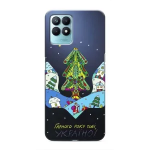 Зимні Чохли для RealMe NARZO 50 - прозорий фон (Різдвяний герб)