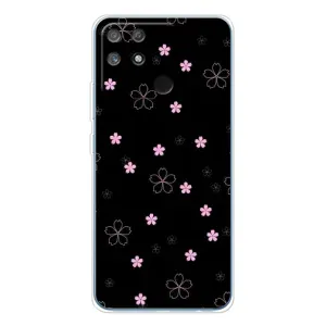 Чехол с розовым рисунком для Realme NARZO 80 Lite 4G (Розовые цветы на черном)