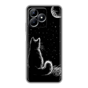 Чехол с принтом для Realme Note 50 (AlphaPrint) Модные коты (Котик и луна)