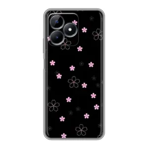 Чехол с розовым рисунком для Realme Note 50 (Розовые цветы на черном)