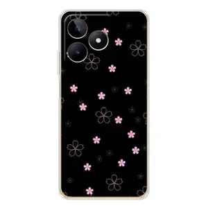 Чохол з розовим принтом для Realme Note 60 (Рожеві квіти на чорному)
