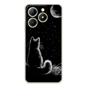 Чехол с принтом для RealMe Note 70 (AlphaPrint) Модные коты (Котик и луна)