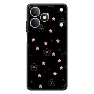 Чохол з розовим принтом для RealMe Note 80 (Рожеві квіти на чорному)