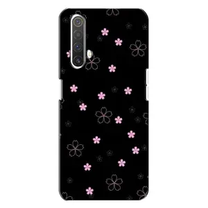 Чехол с розовым рисунком для Realme X3 (Розовые цветы на черном)