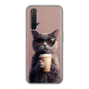 Чехол с принтом стильные животные для Реалми Х50 (Кот с кофе)