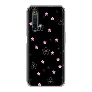 Чехол с розовым рисунком для Realme X50 (Розовые цветы на черном)
