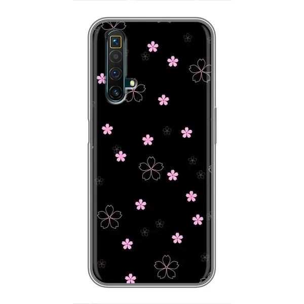 Чехол с принтом «Розовые цветы на черном» для Realme X50