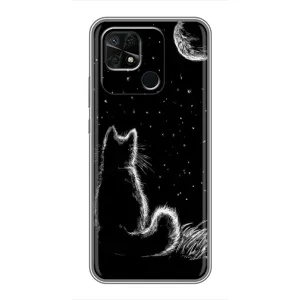 Чохол з принтом для Xiaomi Redmi 10C (AlphaPrint) Модні коти (Котик і місяць)