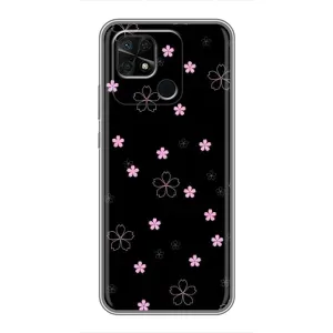 Чохол з розовим принтом для Xiaomi Redmi 10C (Рожеві квіти на чорному)