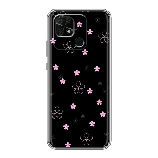 Чохол з принтом «Рожеві квіти на чорному» для Xiaomi Redmi 10C
