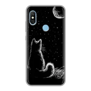 Чехол с принтом для Xiaomi Redmi 6 pro (AlphaPrint) Модные коты (Котик и луна)