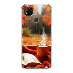 Чехол с уникальным дизайном «Осень с кофе» для Xiaomi Redmi 9c (Кофе и дождь)
