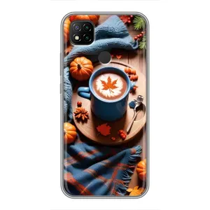 Чехол с уникальным дизайном «Осень с кофе» для Xiaomi Redmi 9c (Кофе и тыковки)