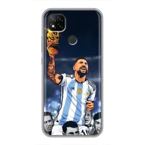 Чехлы для Xiaomi Redmi 9c (Leo чемпион) (AlphaPrint) (Месси с кубком)