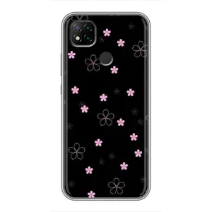 Чехол с розовым рисунком для Xiaomi Redmi 9c (Розовые цветы на черном)