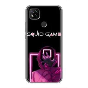 Чехол Гра в кальмара для Xiaomi Redmi 9c (Неоновый охранник игры)