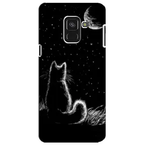 Чехол с принтом для Samsung A8 Plus,  A730F (AlphaPrint) Модные коты (Котик и луна)