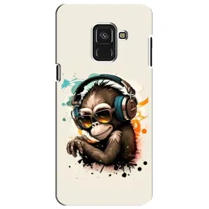 Чехол с Обезьянами Samsung A8 Plus,  A730F - (AlphaPrint) (Макака в наушниках)