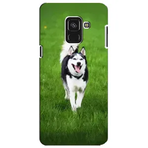 Чехол с Хаски для Samsung A8 Plus, A8 Plus 2018, A730F - (AlphaPrint) (Радостный Хаски)