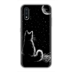 Чехол с принтом для Samsung Galaxy A01 (AlphaPrint) Модные коты (Котик и луна)