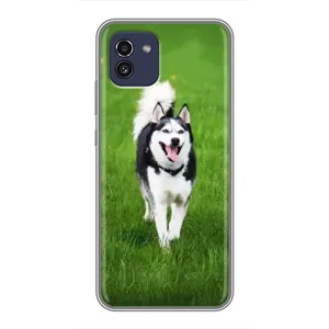 Чехол с Хаски для Samsung Galaxy A03 (A035) - (AlphaPrint) (Радостный Хаски)